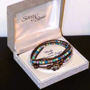 $60 Tag NIB Silver N Stone Urban Wrap Boho Bracelet Silver Plated Genuine Stones